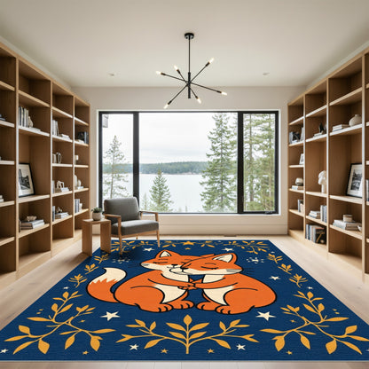 Golden Fox Embrace Night Sky Rug