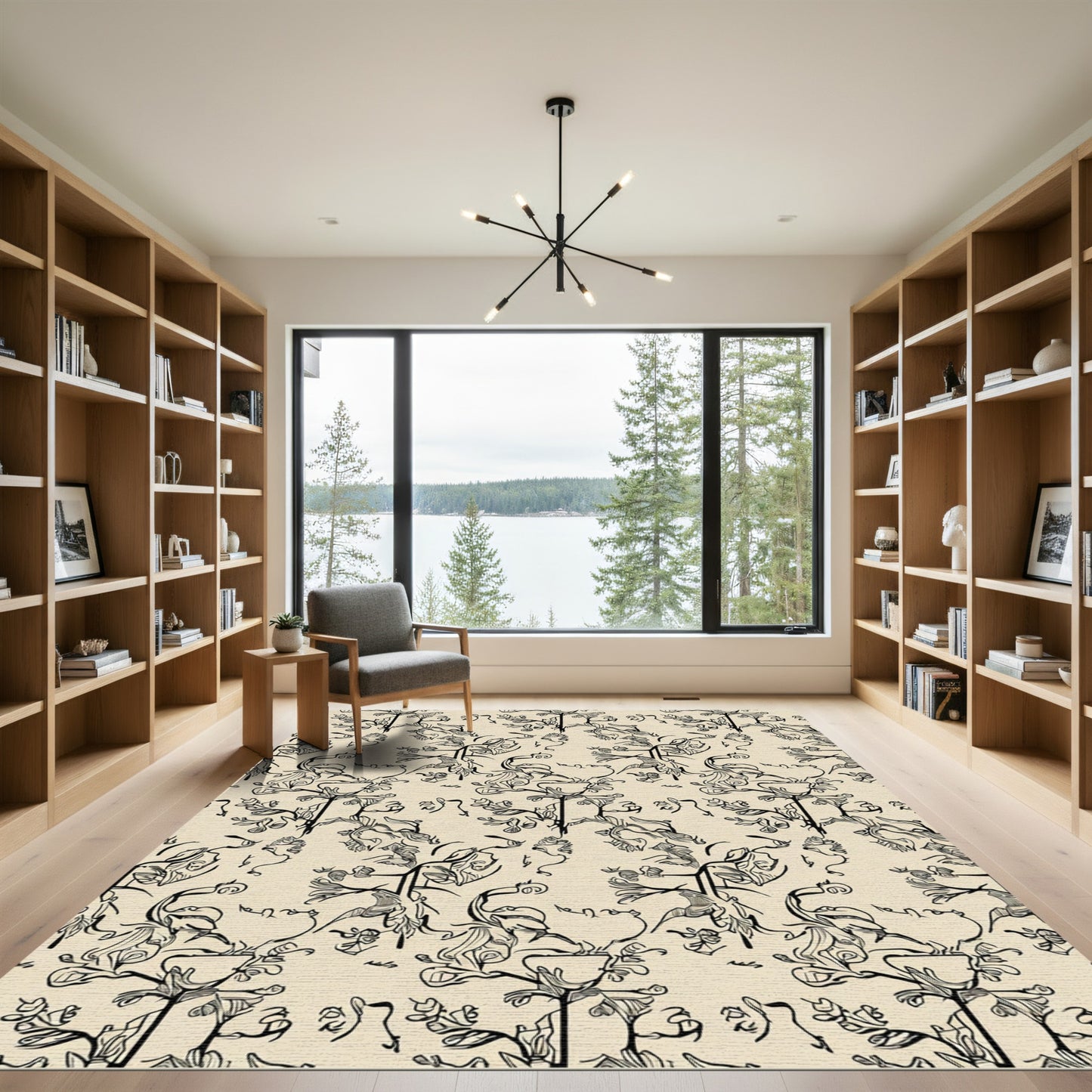 Sketchy Black Botanical Cream Rug