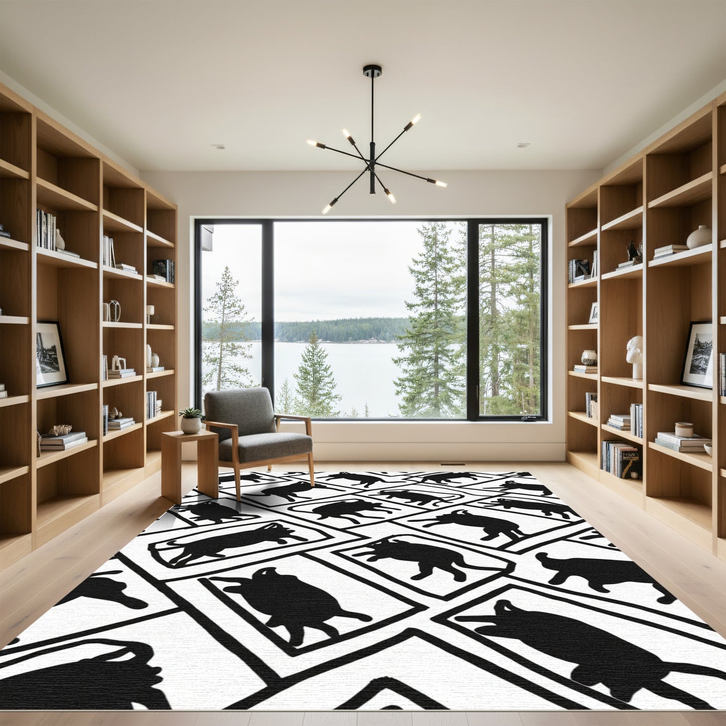 Monochromatic Black White Creatures Square Rug