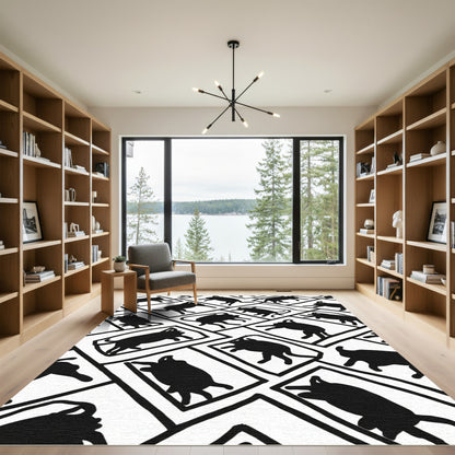 Monochromatic Black White Creatures Square Rug
