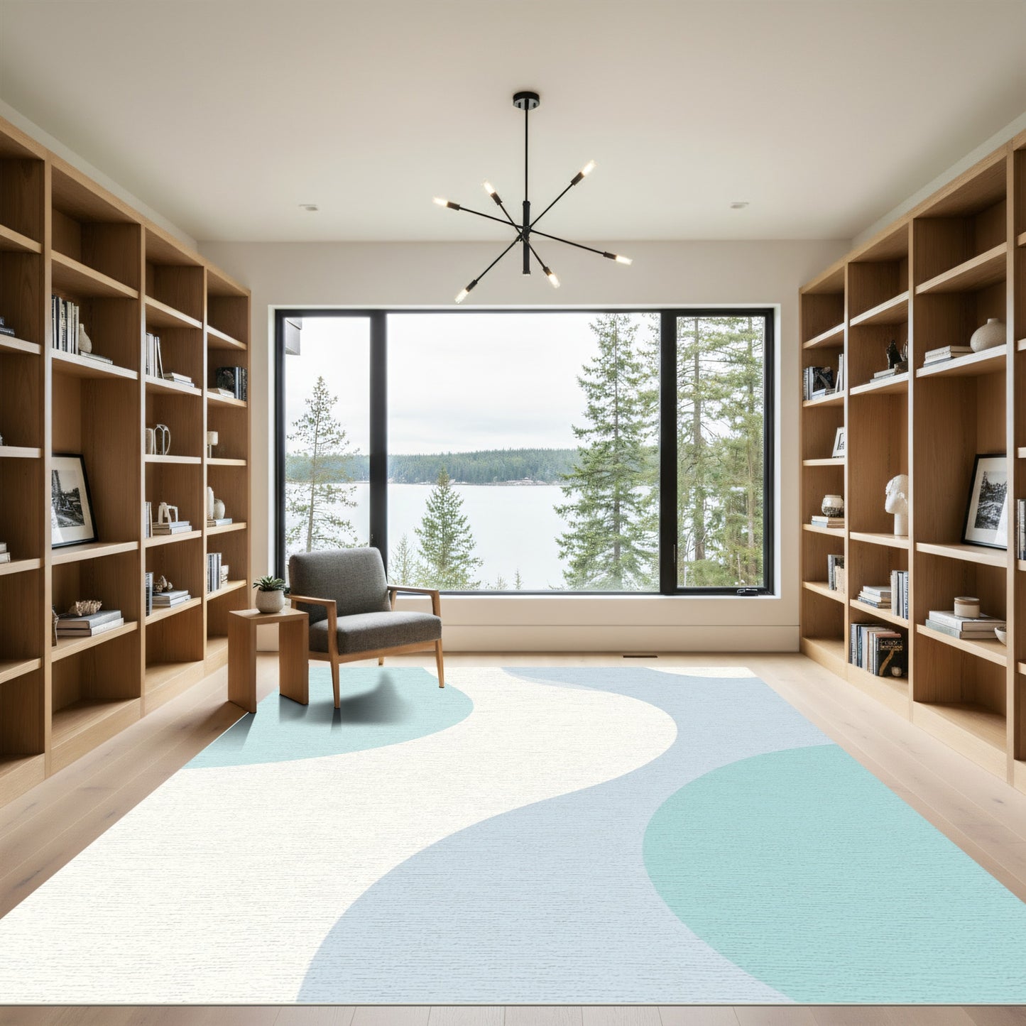 Soft Aqua Blue Wave Composition Rug