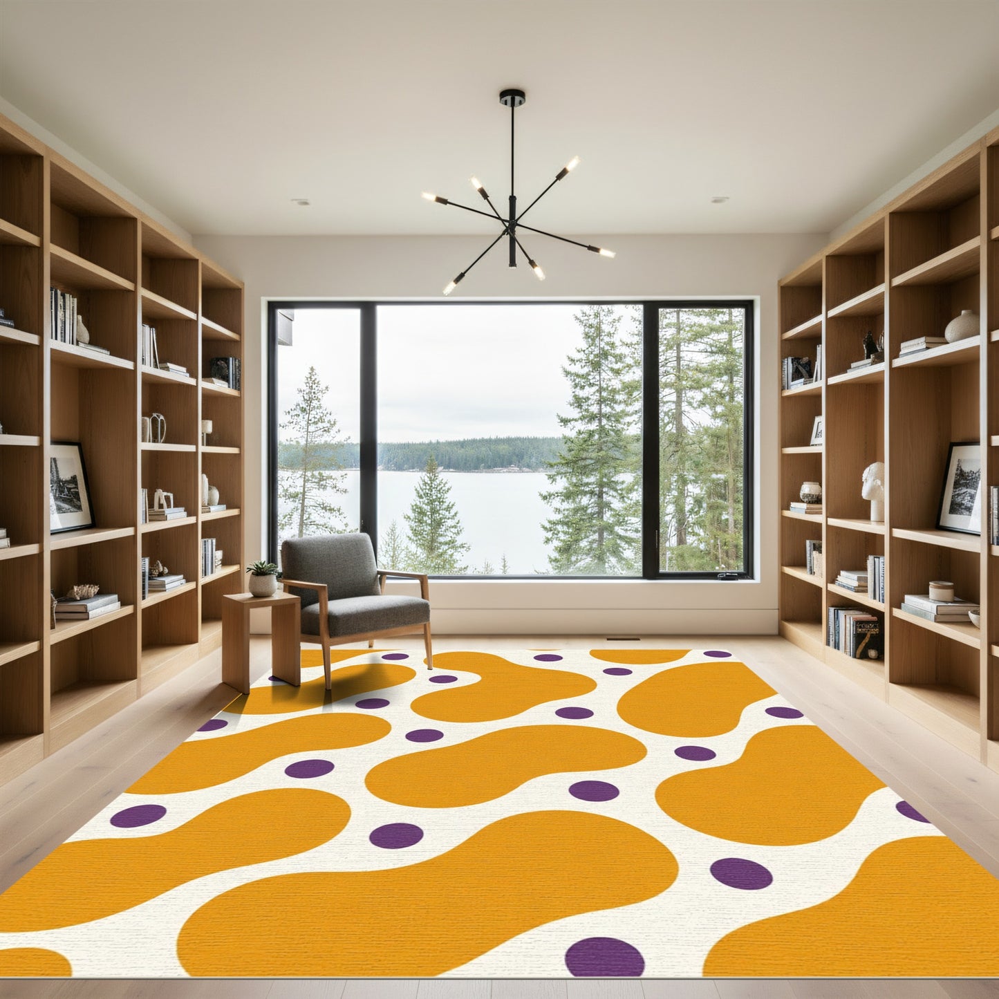 Orange Amorphous Forms Purple Dots Rug
