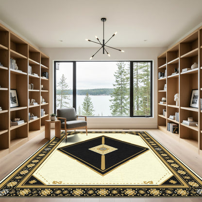 Bold Black Gold Diamond Frame Rug