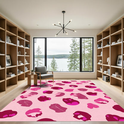 Crimson Pink Abstract Collage Rug