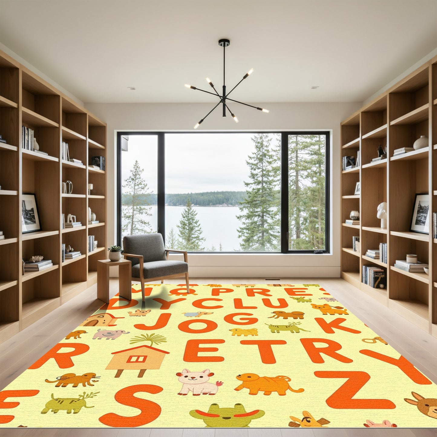 Alphabet Animals Light Yellow Whimsical Rug