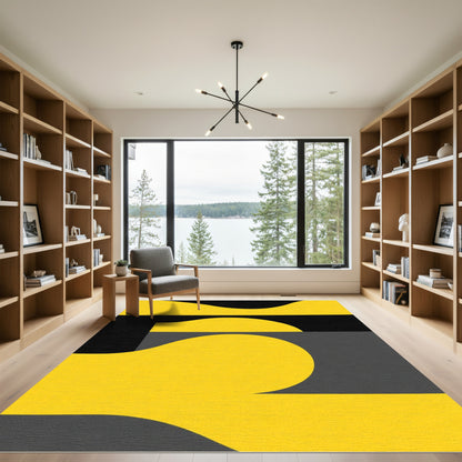 Bold Yellow Black Abstract Curves Rug