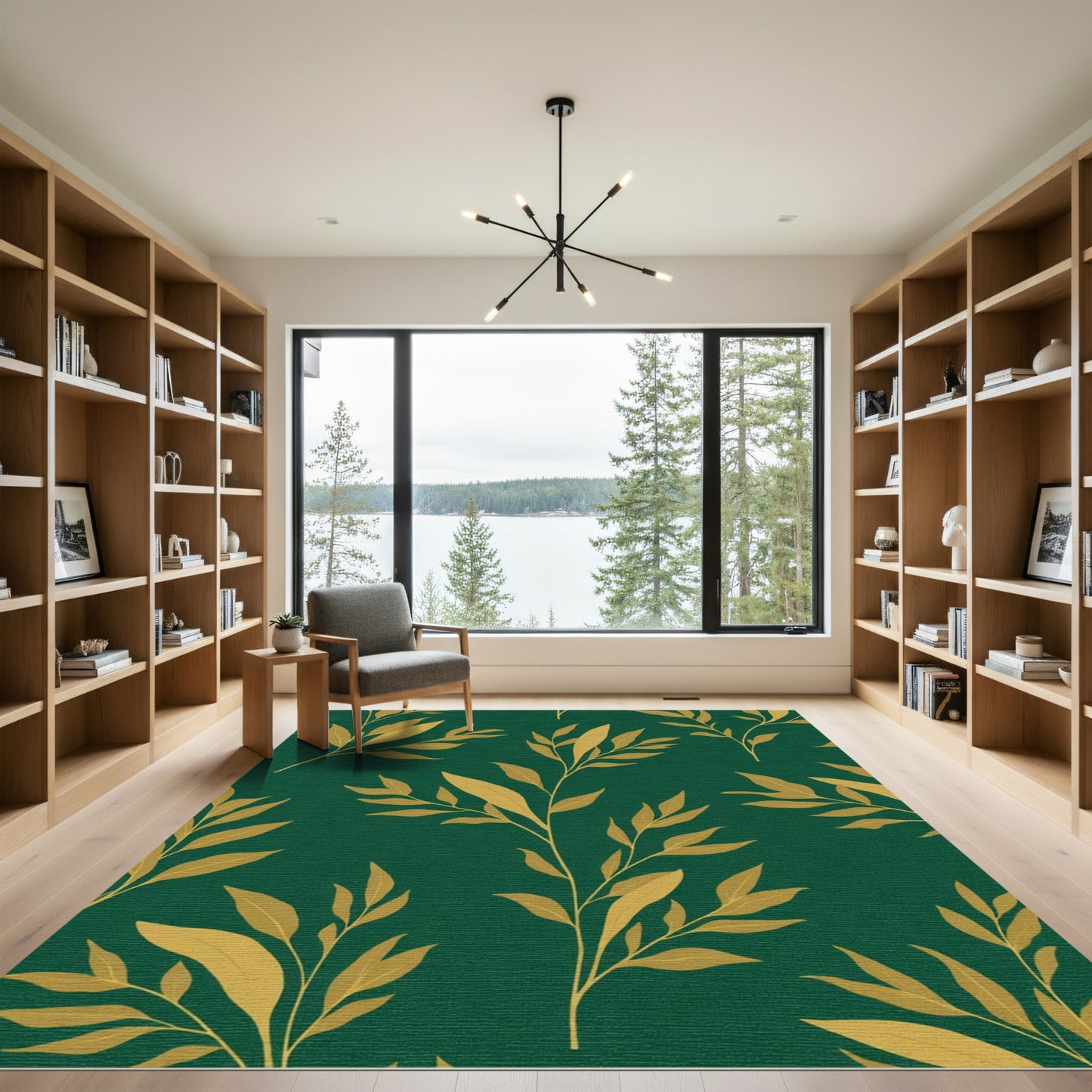 Emerald Gold Botanical Branch Pattern Rug