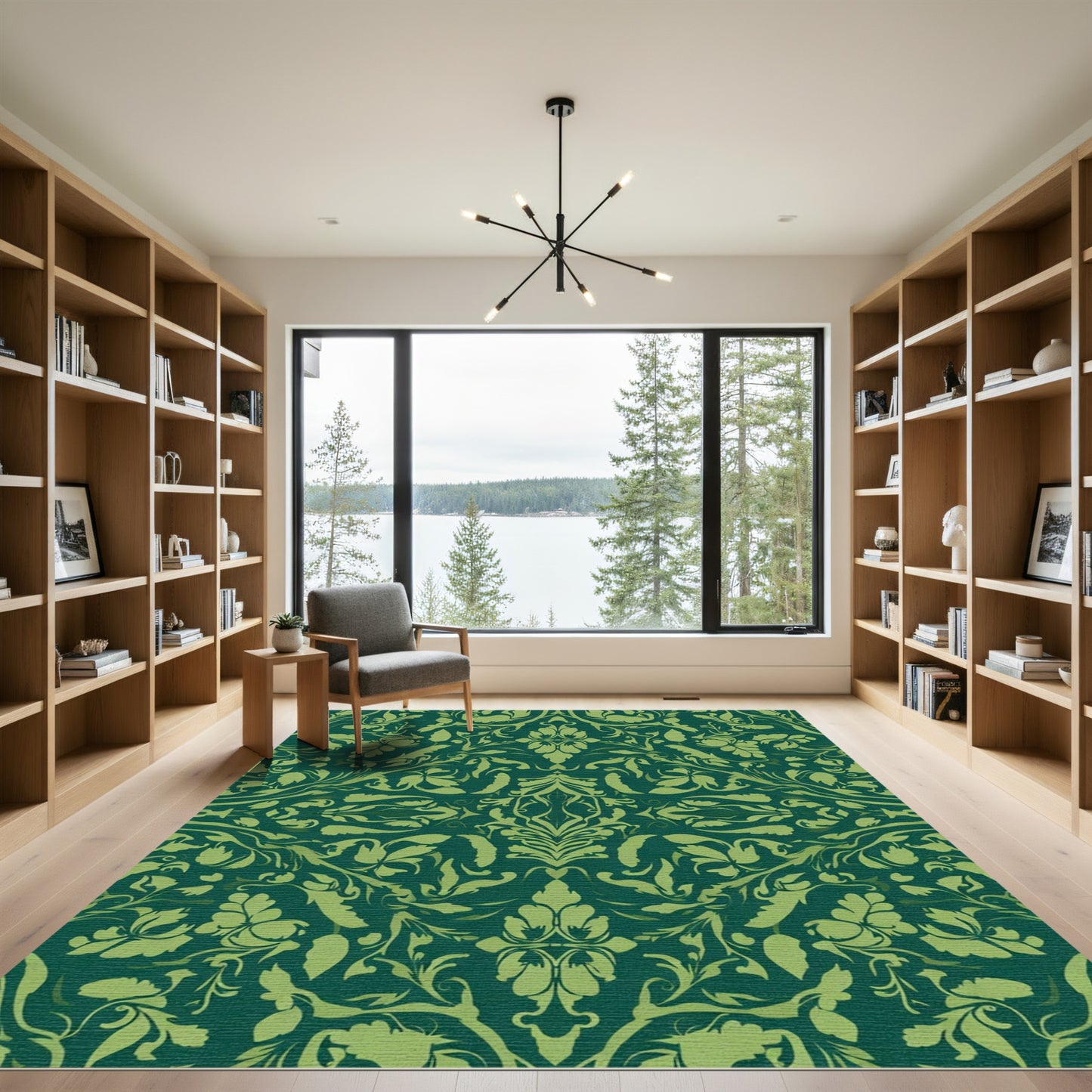 Deep Emerald Damask Floral Scroll Rug