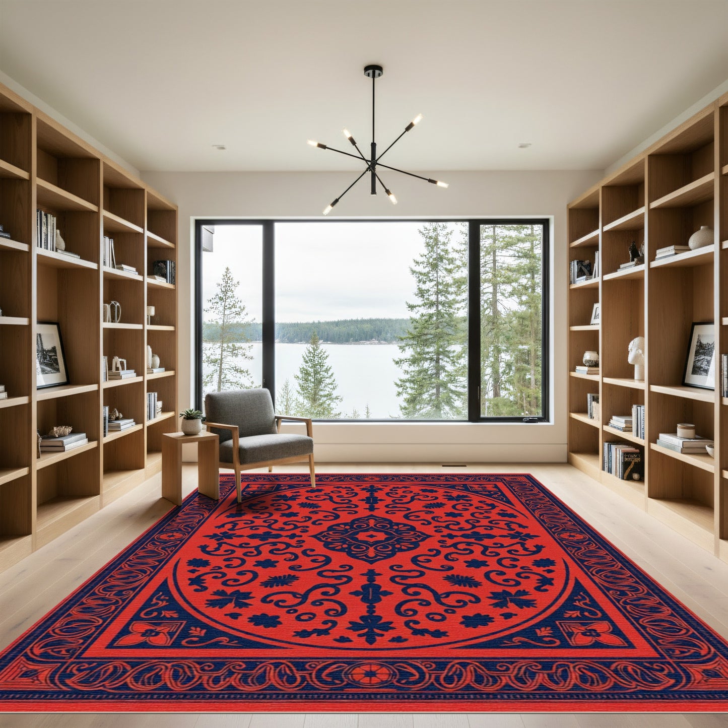Crimson Navy Contemporary Medallion Rug