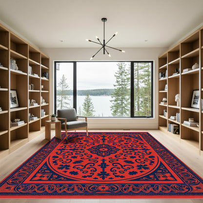 Crimson Navy Contemporary Medallion Rug