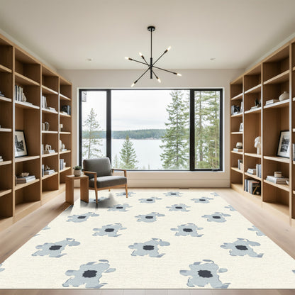 Pale Gray Abstract Blob Pattern Rug