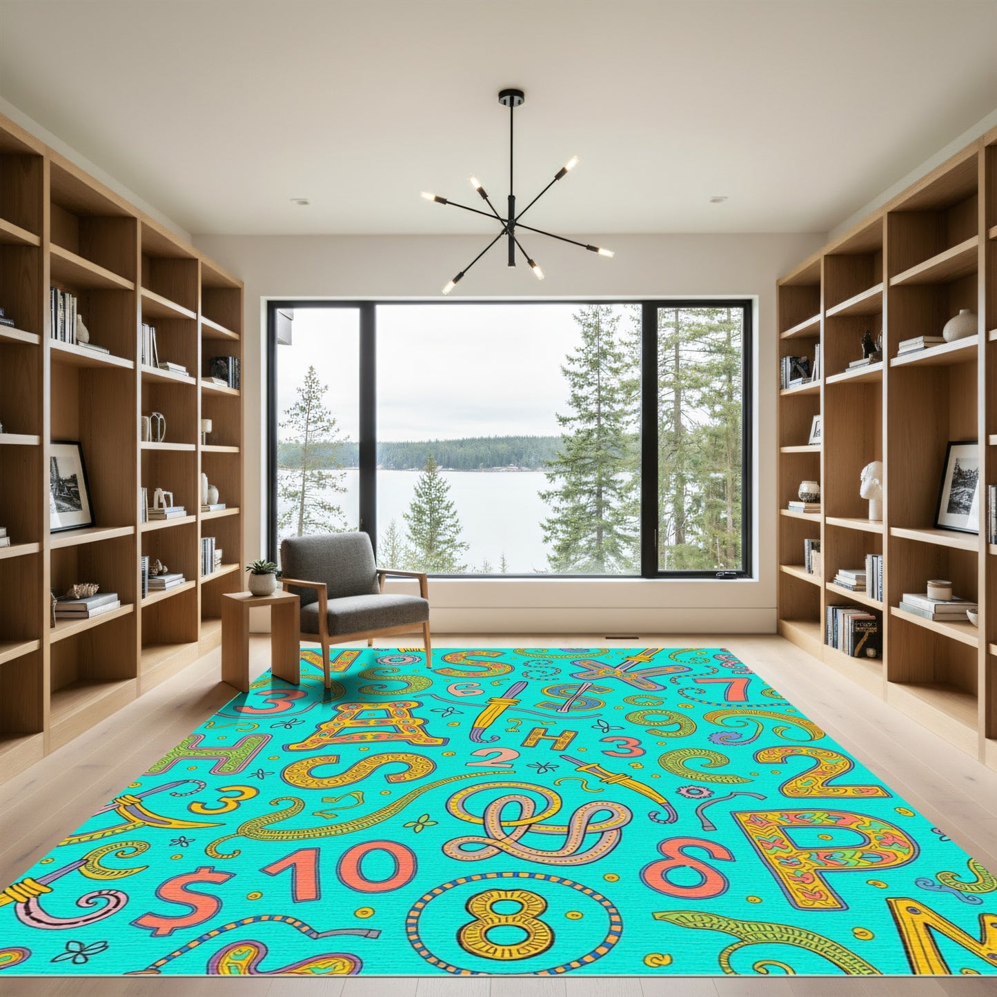 Whimsical Alphabet Numbers Turquoise Tapestry Rug