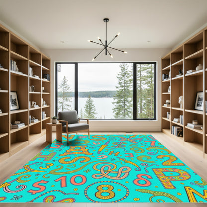 Whimsical Alphabet Numbers Turquoise Tapestry Rug