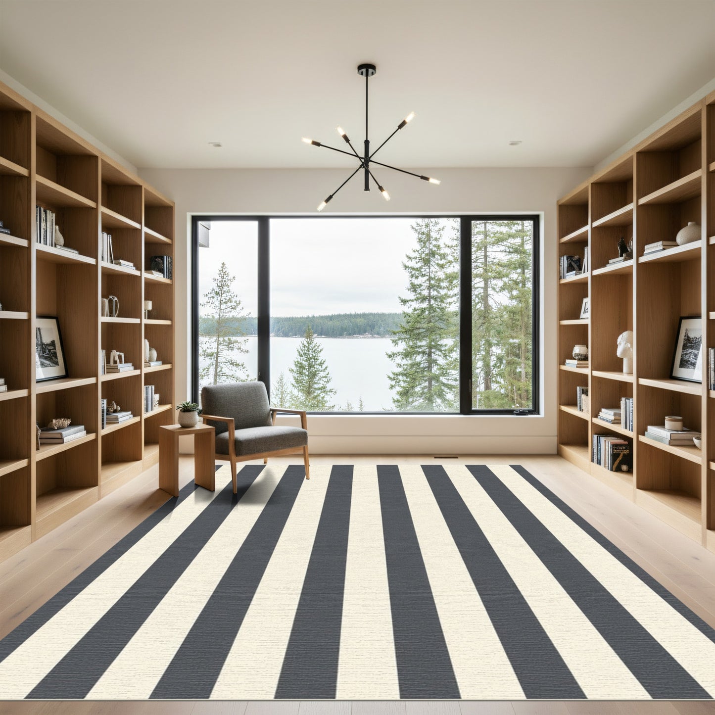 Classic Navy and Cream Striped Rug