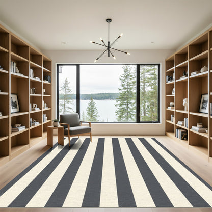 Classic Navy and Cream Striped Rug
