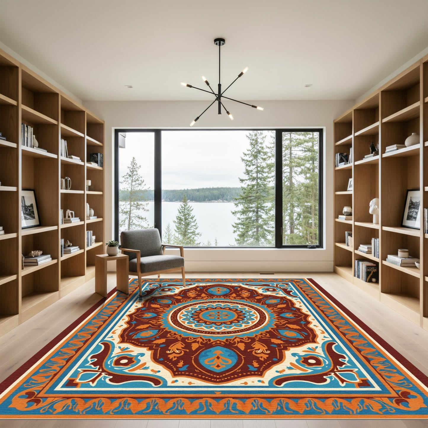 Rich Teal and Orange Medallion Rug