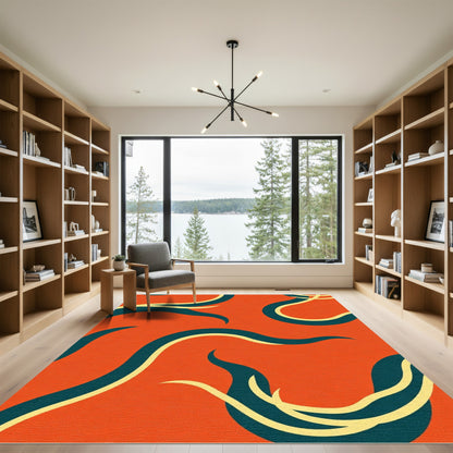 Bold Orange Teal Swirl Abstract Rug