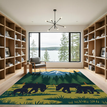 Mountain Bears Forest Landscape Rug