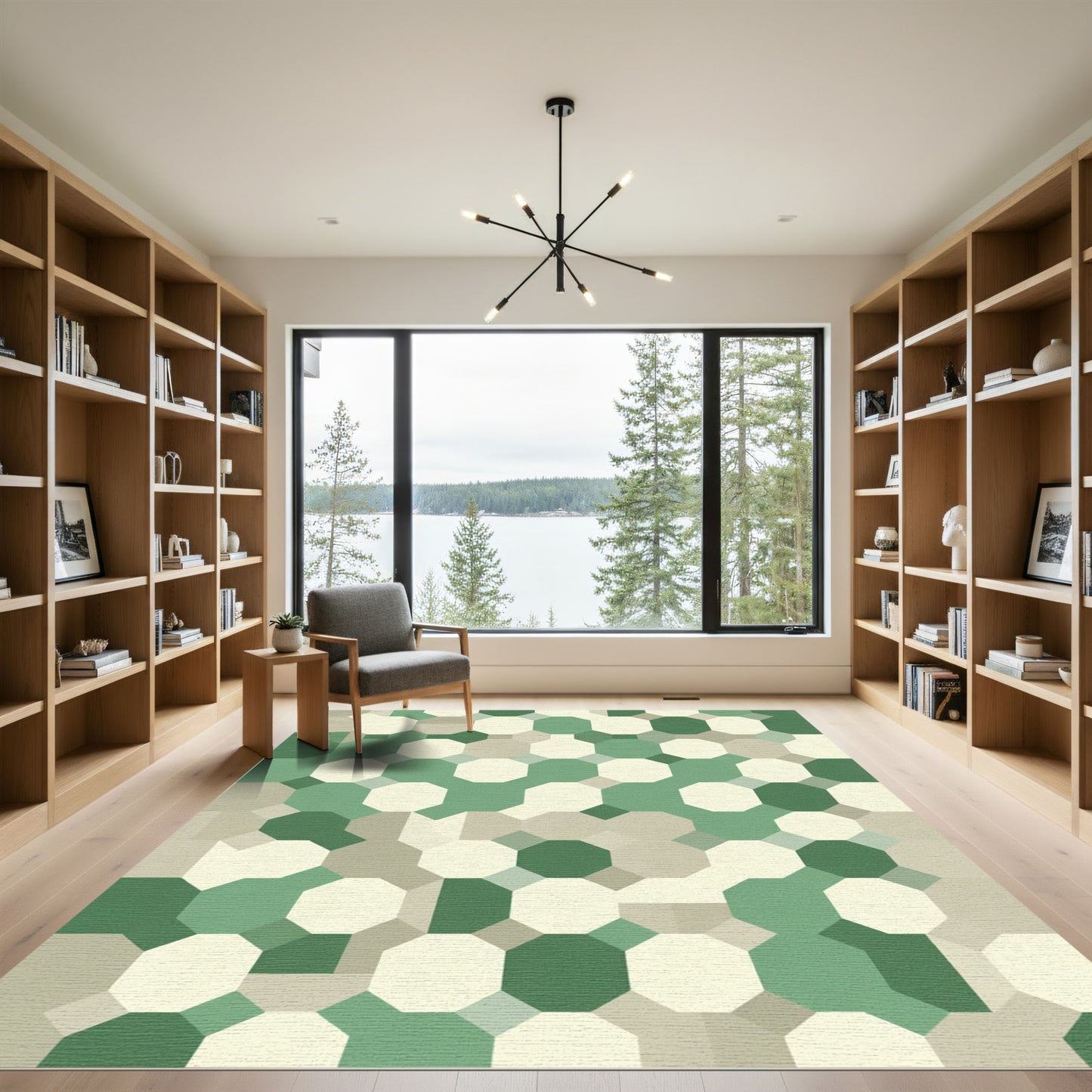 Emerald Green Octagon Grid Rug