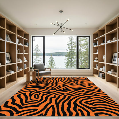 Bold Orange Black Zebra Waves Rug