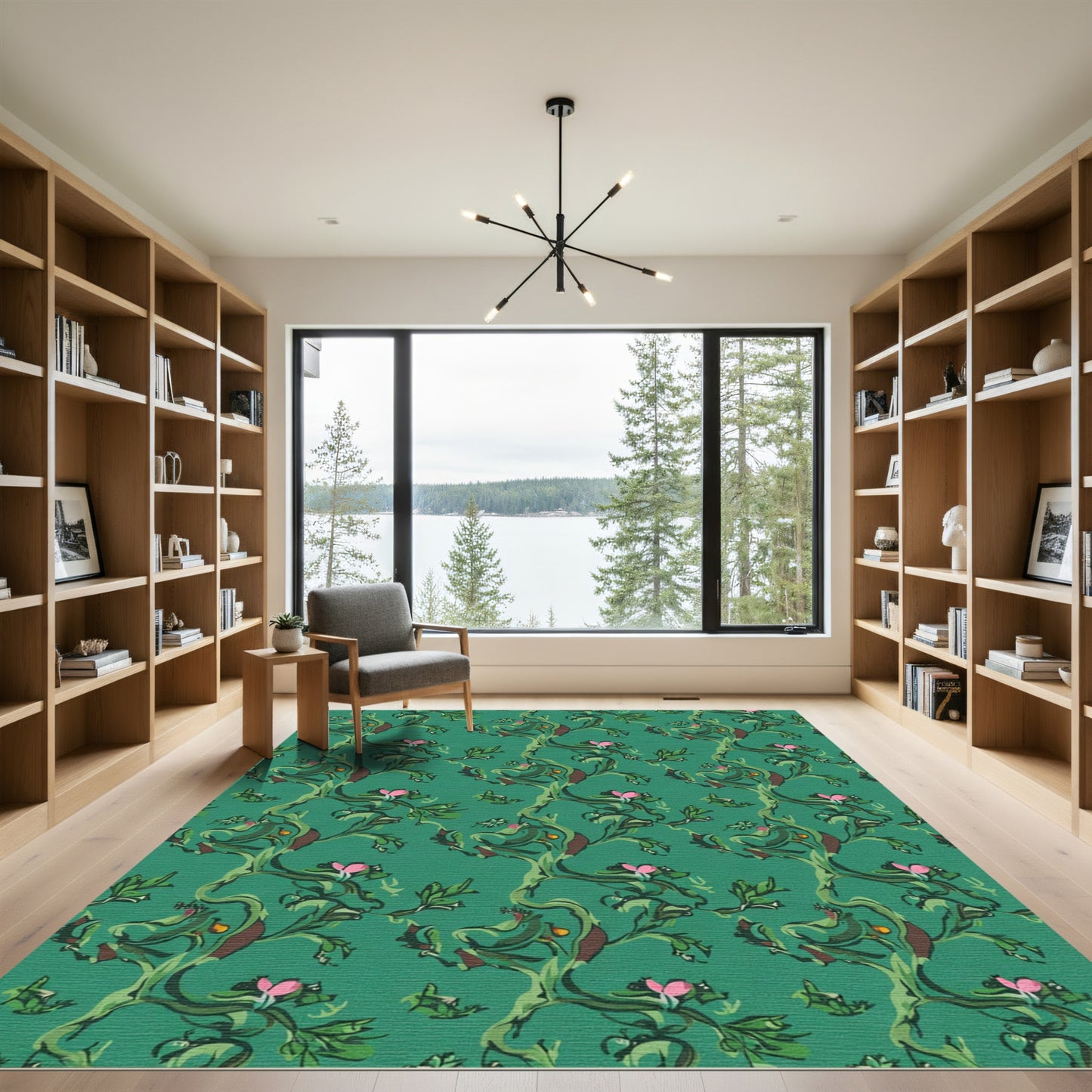 Emerald Green Whimsical Floral Vines Rug