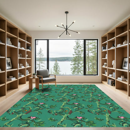 Emerald Green Whimsical Floral Vines Rug