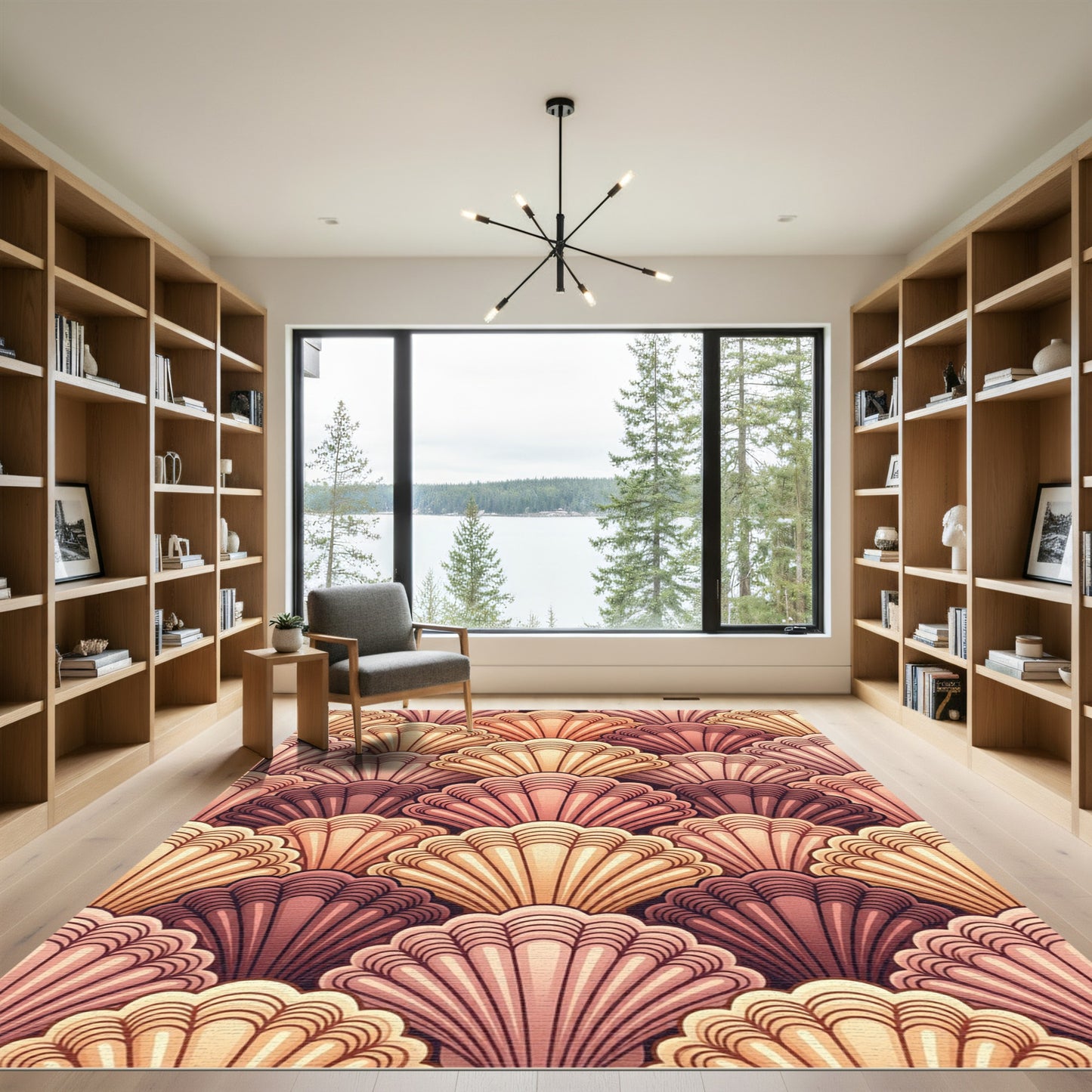 Coastal Pink Seashell Fan Arrangement Rug