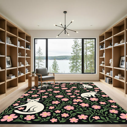 Pink Floral Garden Cats Rug