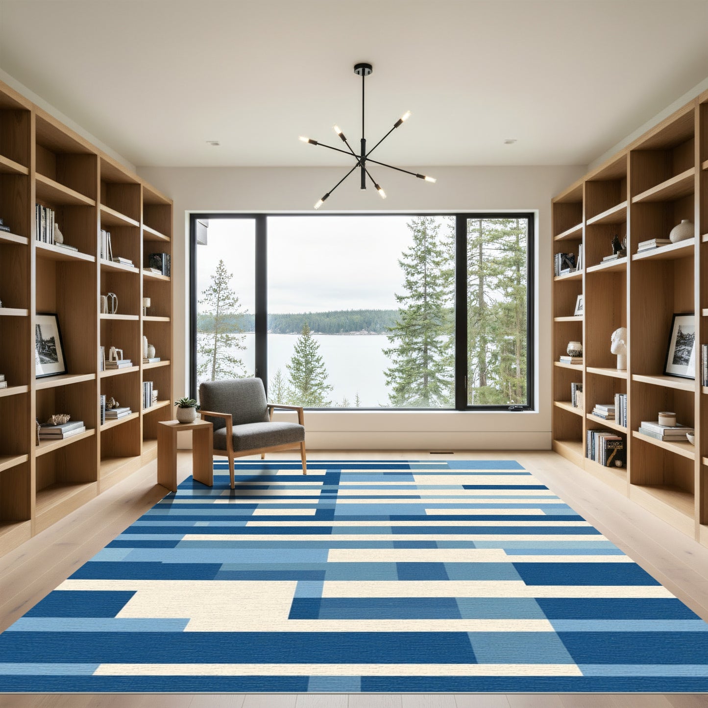 Abstract Blue Geometric Blocks Rug