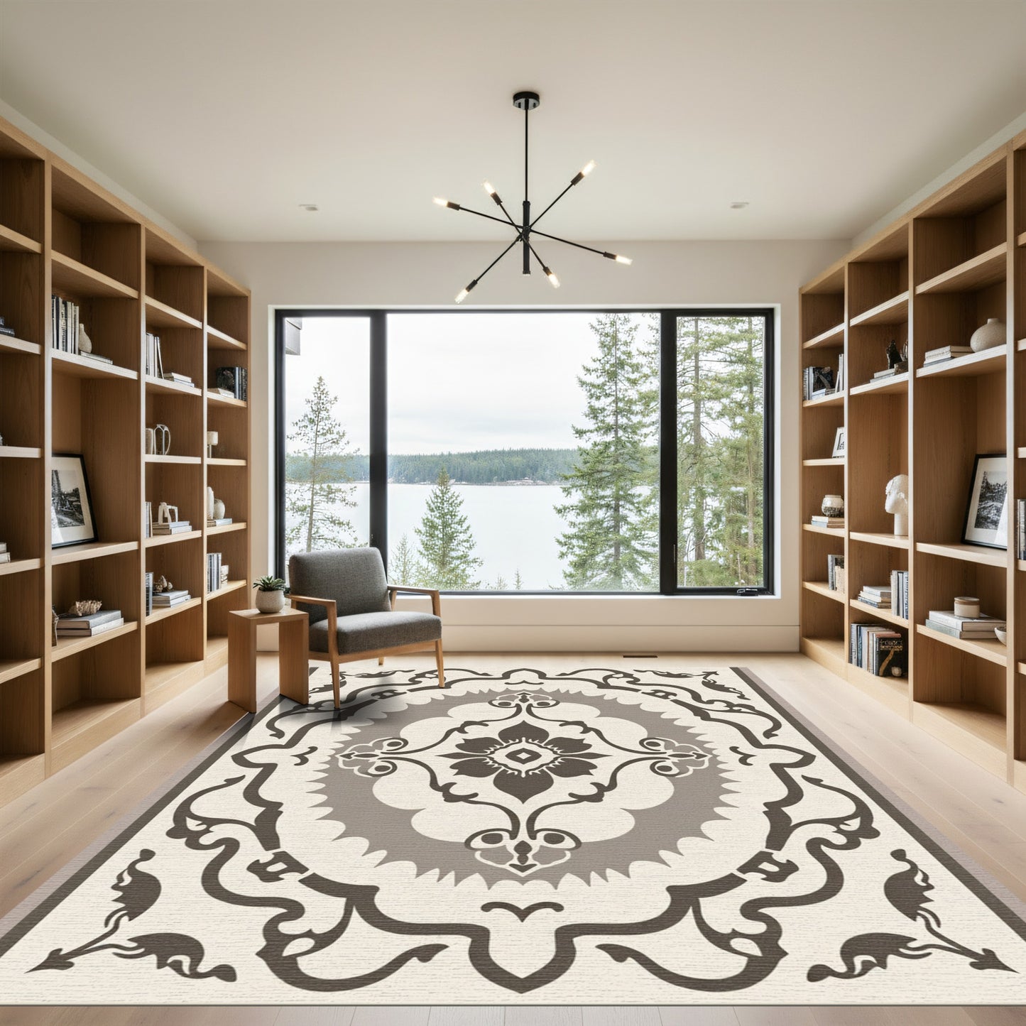 Cream Tan Floral Medallion Arrangement Rug