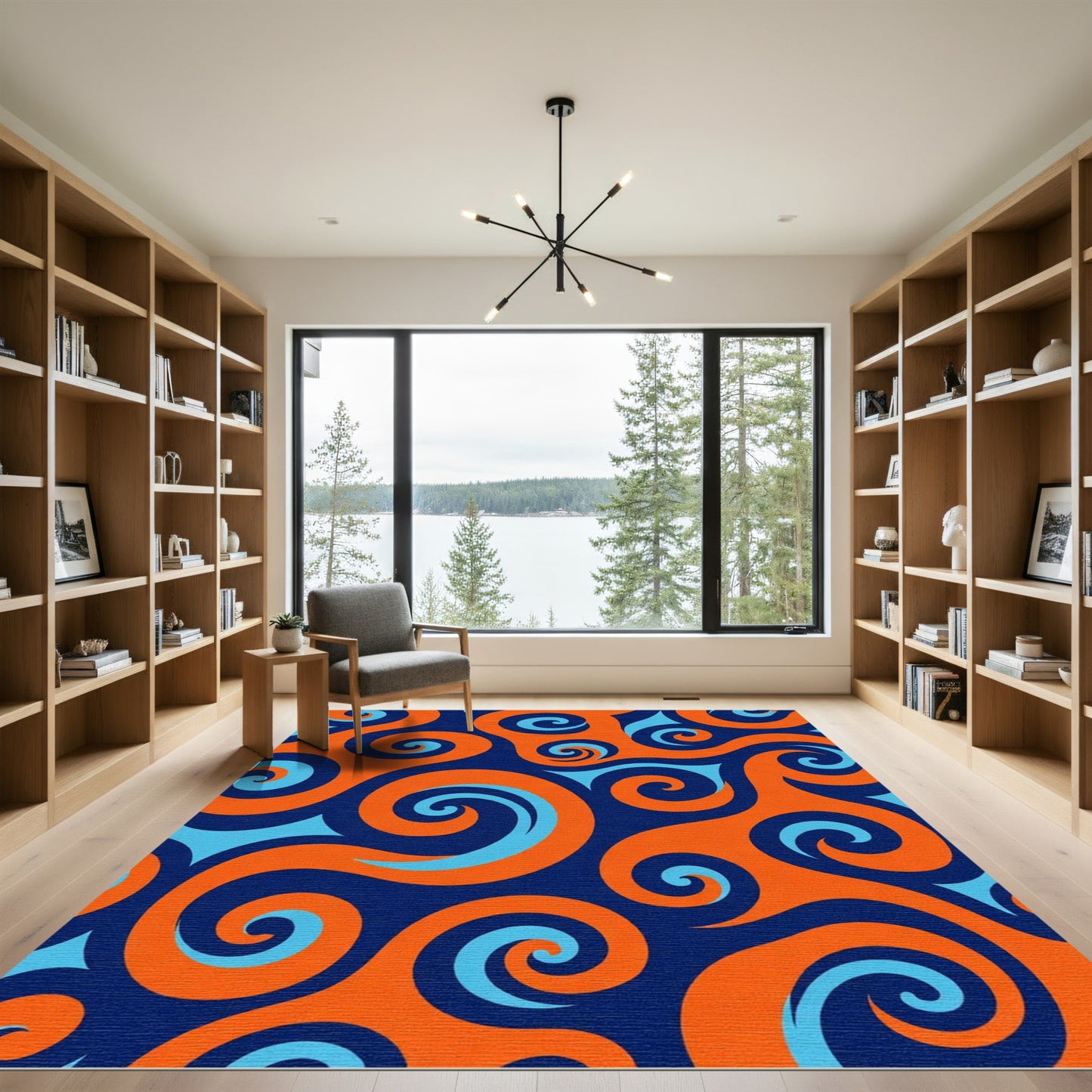 Bold Orange Blue Swirl Rug