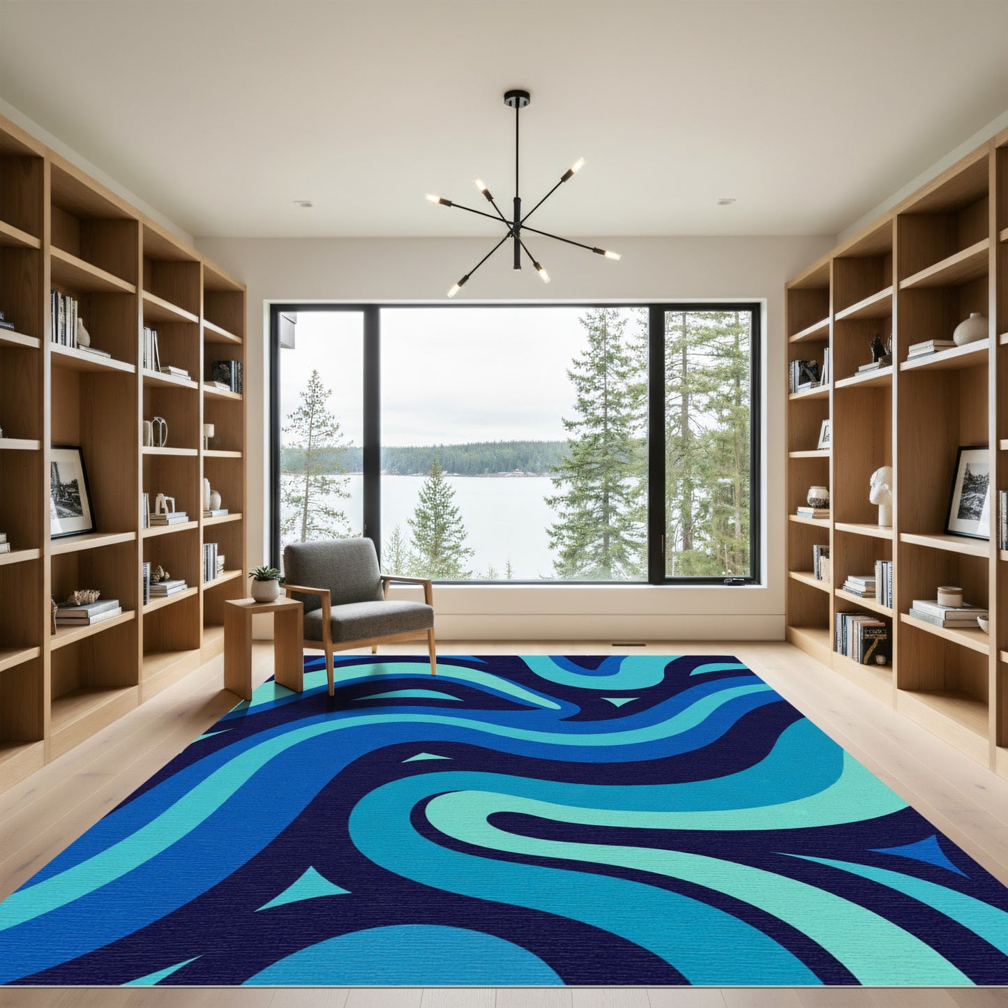 Deep Blue Aqua Swirls Rug