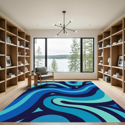 Deep Blue Aqua Swirls Rug