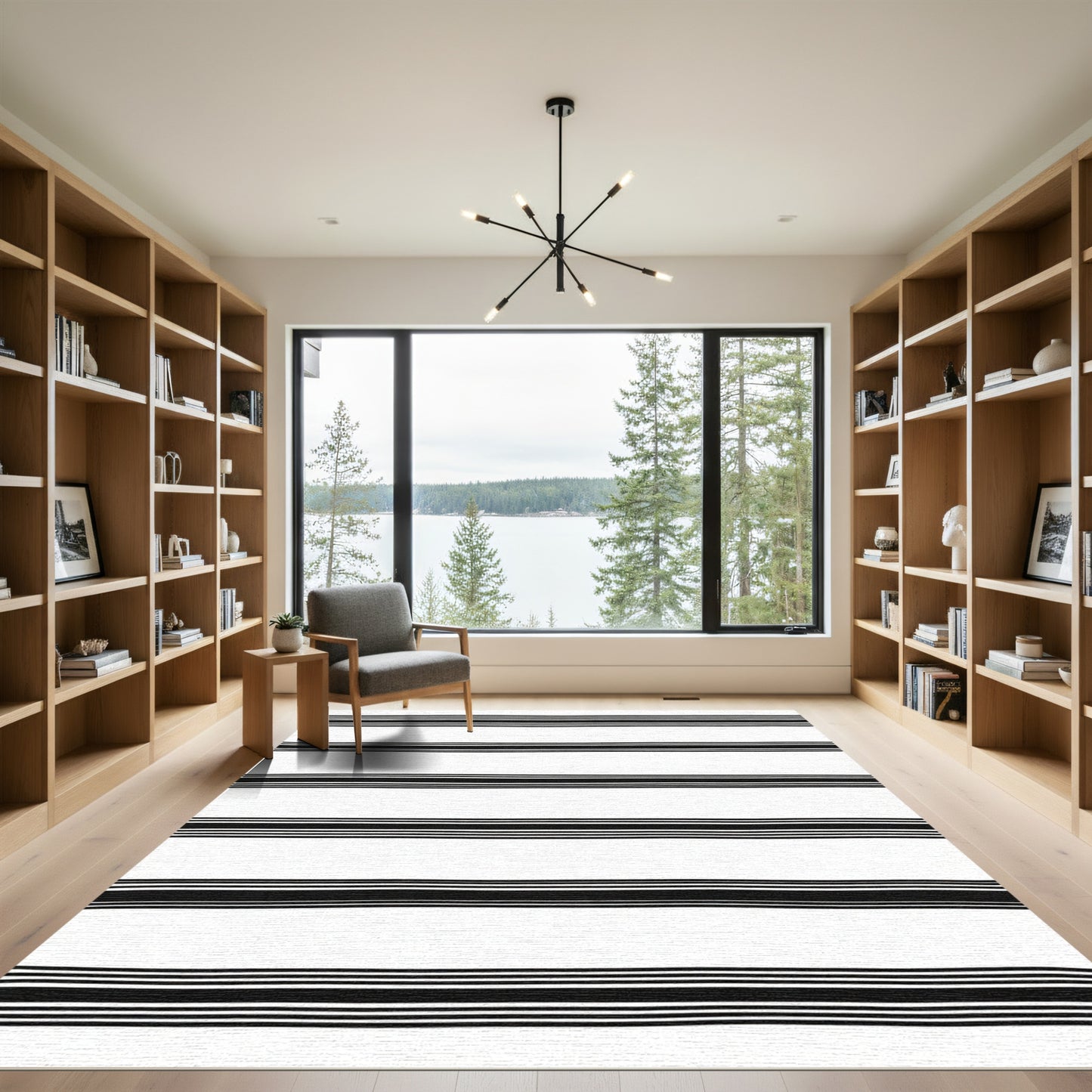 Modern Black White Striped Layout Rug