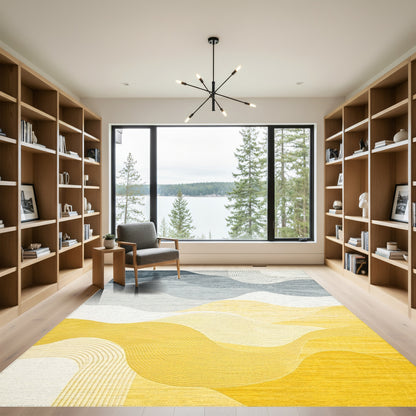 Gradient Navy Yellow Waves Rug
