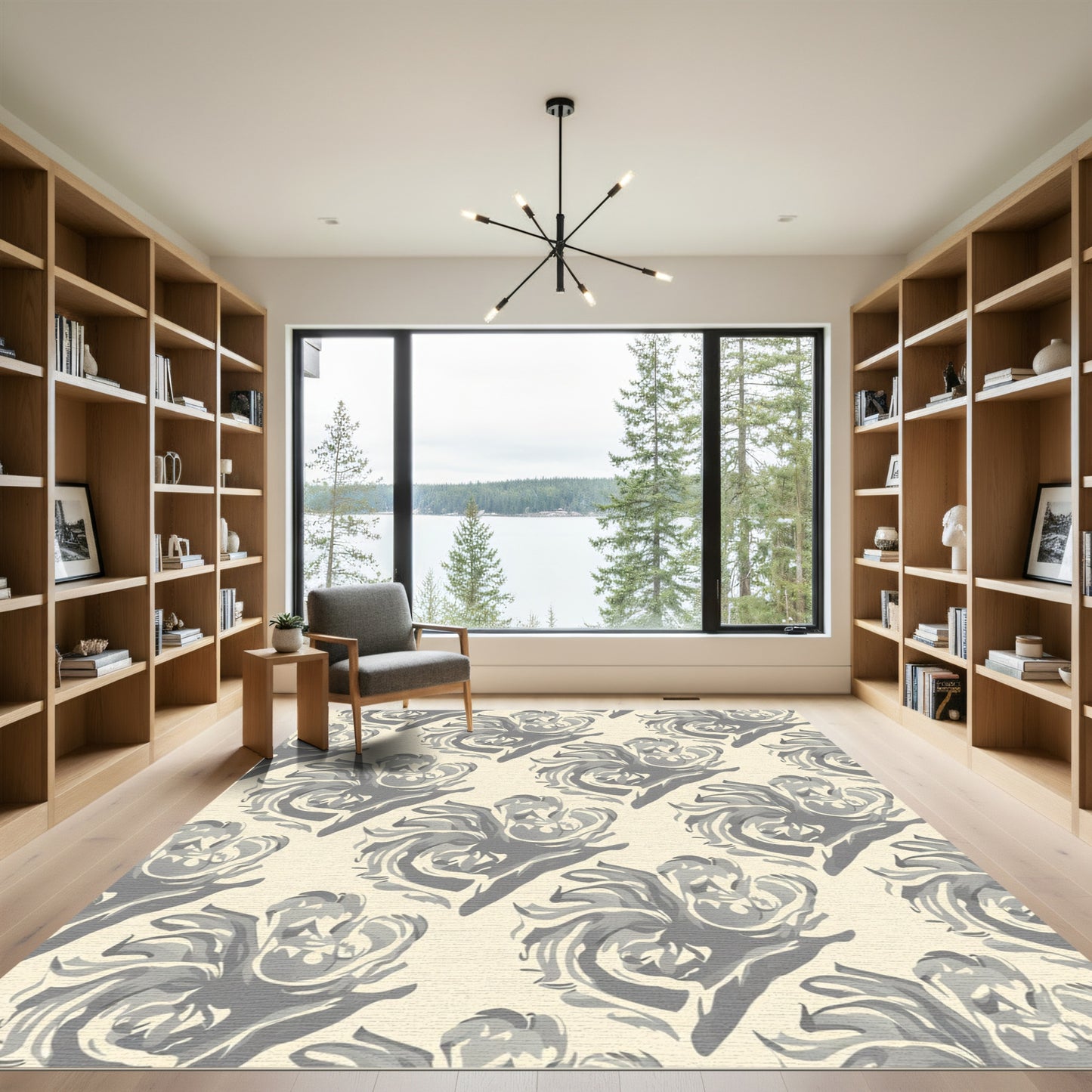 Cream Gray Swirling Floral Medallion Rug