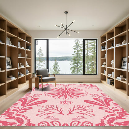 Coral Floral Mandala Garden Rug