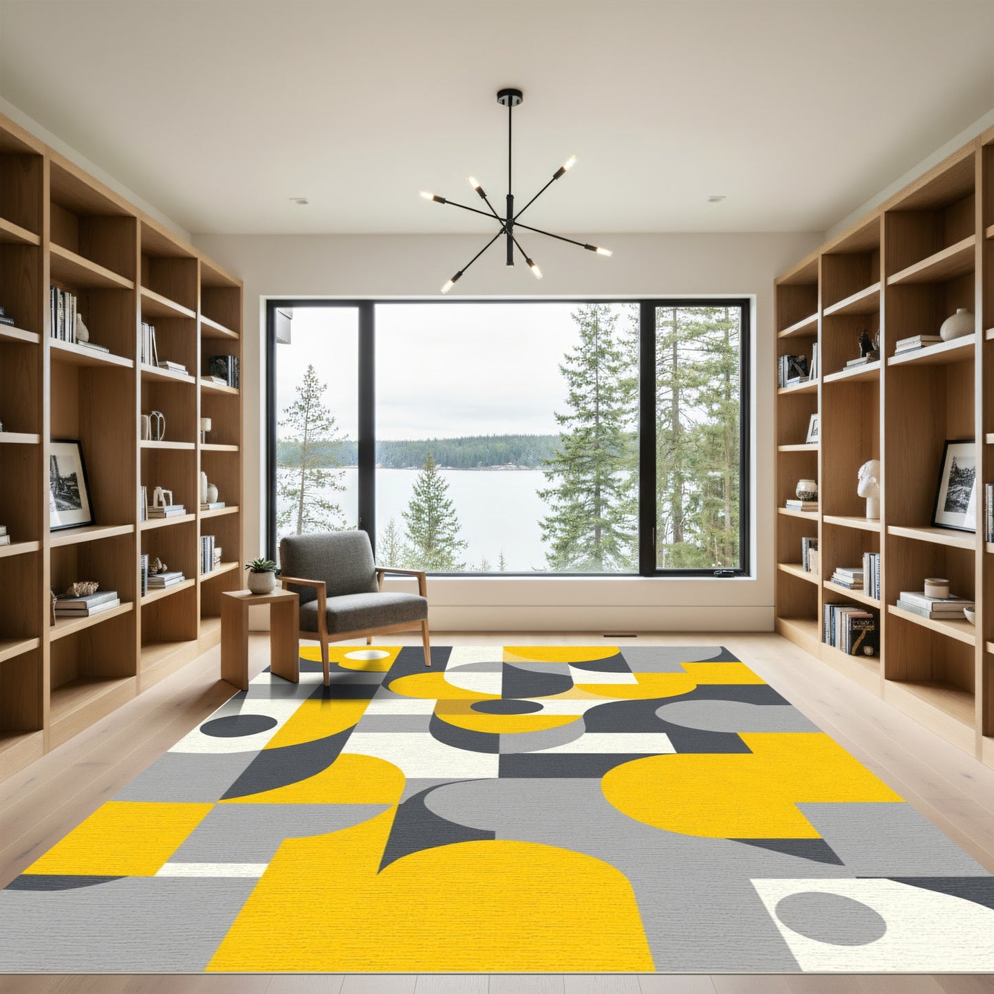 Modern Geometric Sunburst Abstract Rug