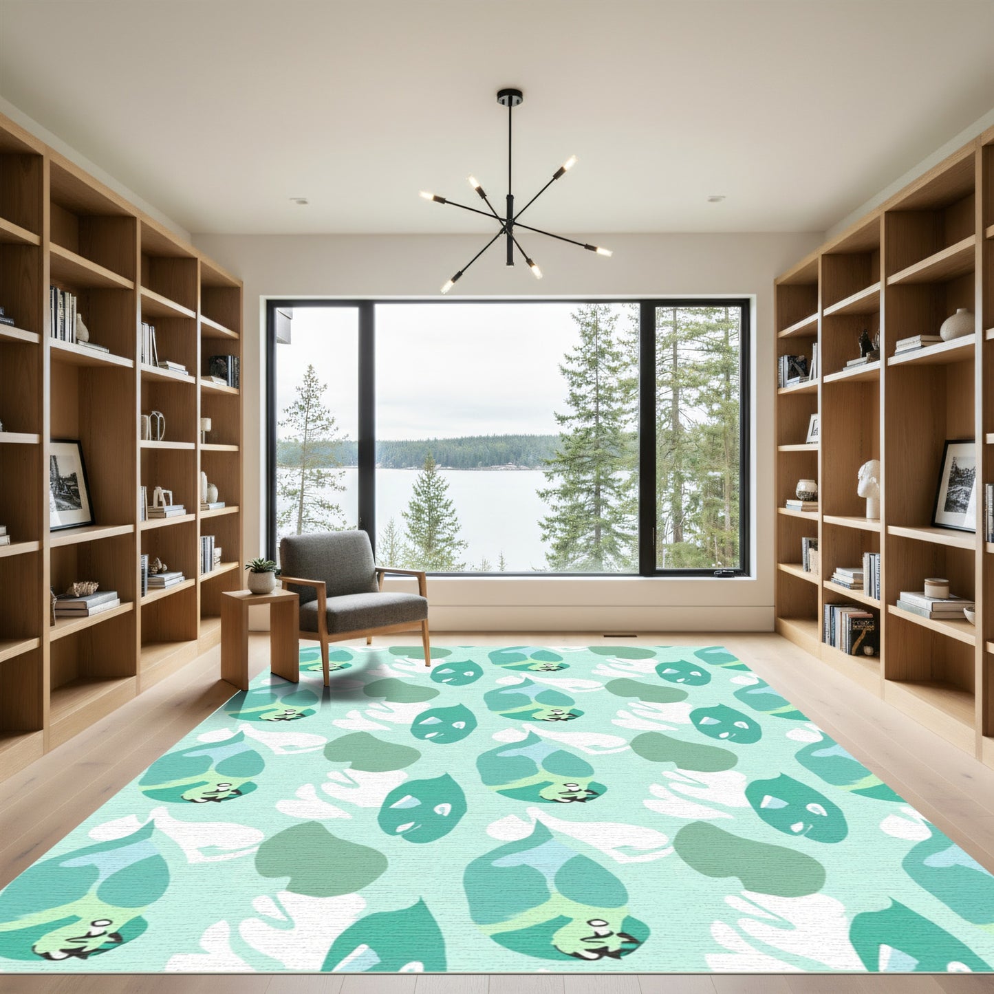 Aqua Blue Abstract Whimsical Faces Rug