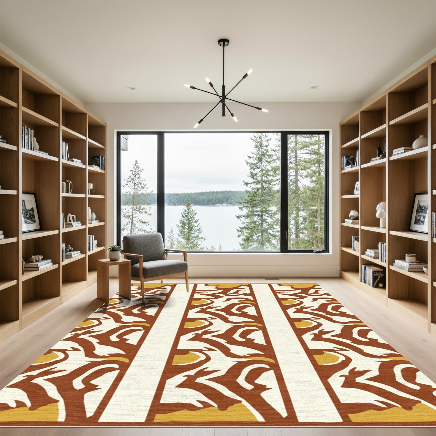 Terracotta Yellow Abstract Vertical Stripe Rug