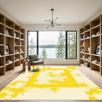 Bright Yellow Sunburst Frame Rug