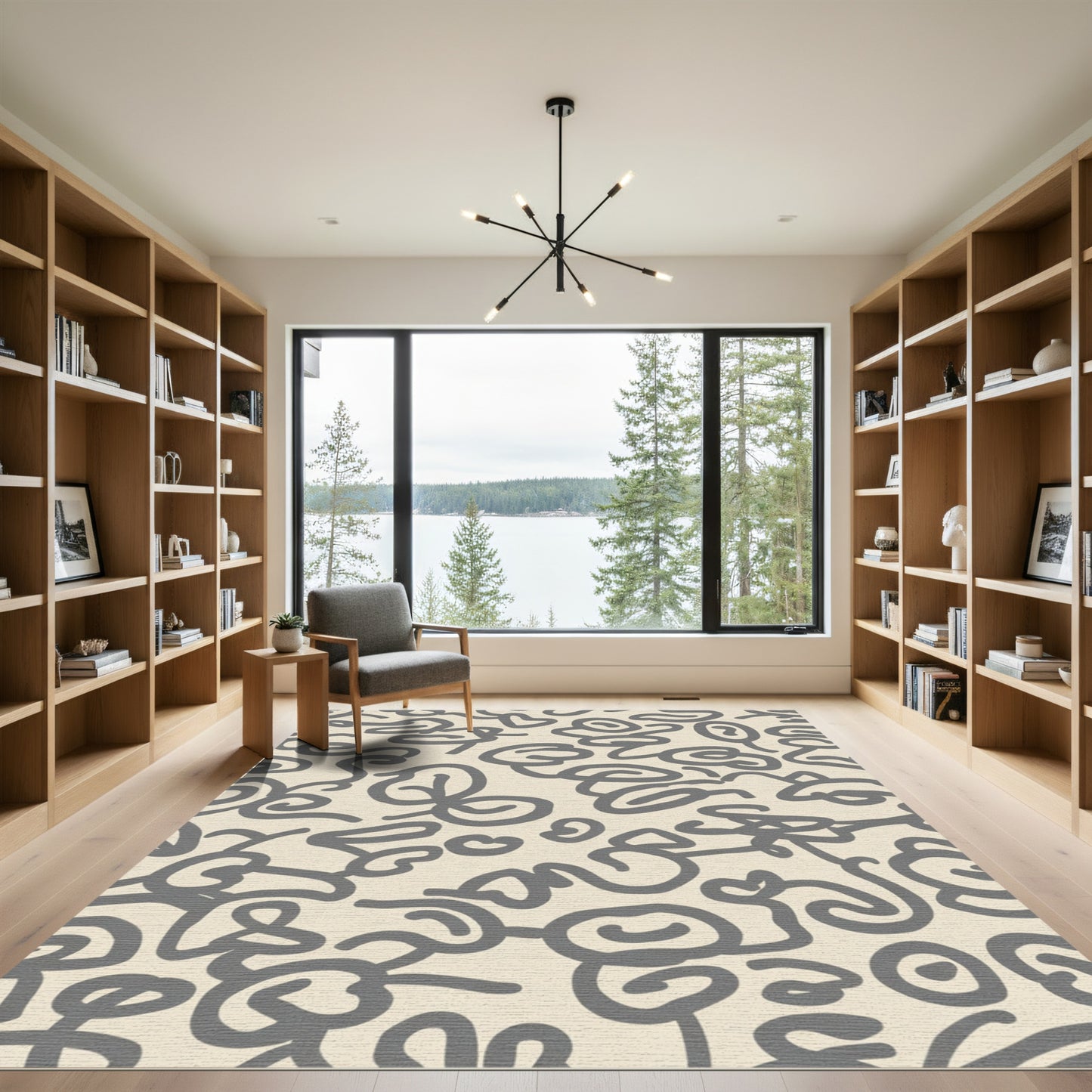 Cream Gray Organic Brushstrokes Rug