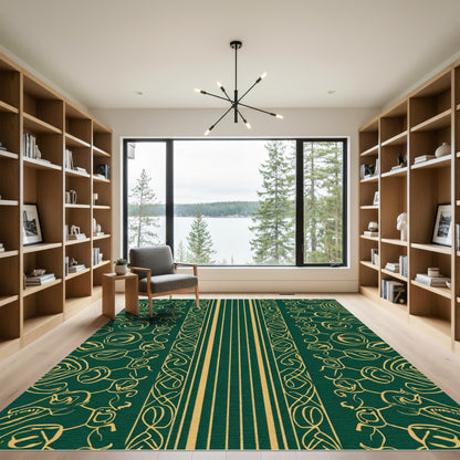 Emerald Gold Leaf Bordered Stripe Rug