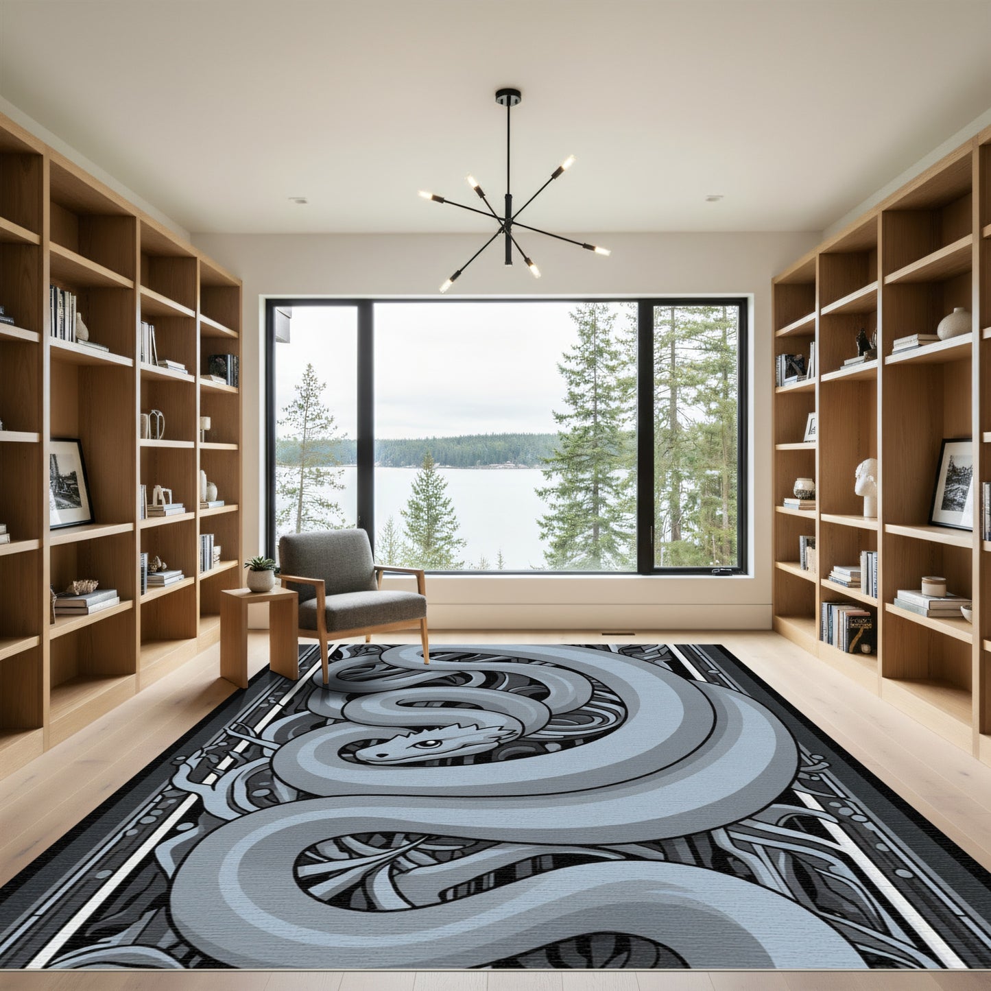 Serpentine Gray Abstract Creature Rug