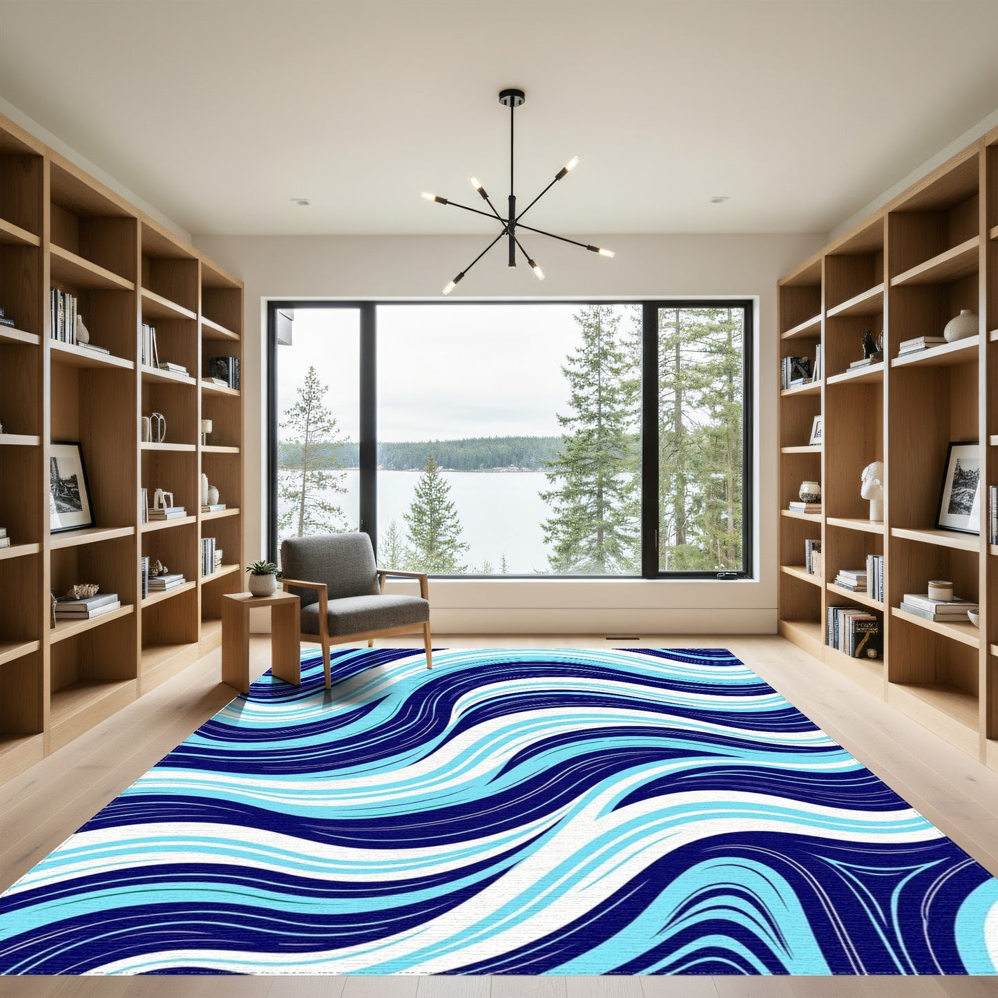 Navy Teal Fluid Wave Rug