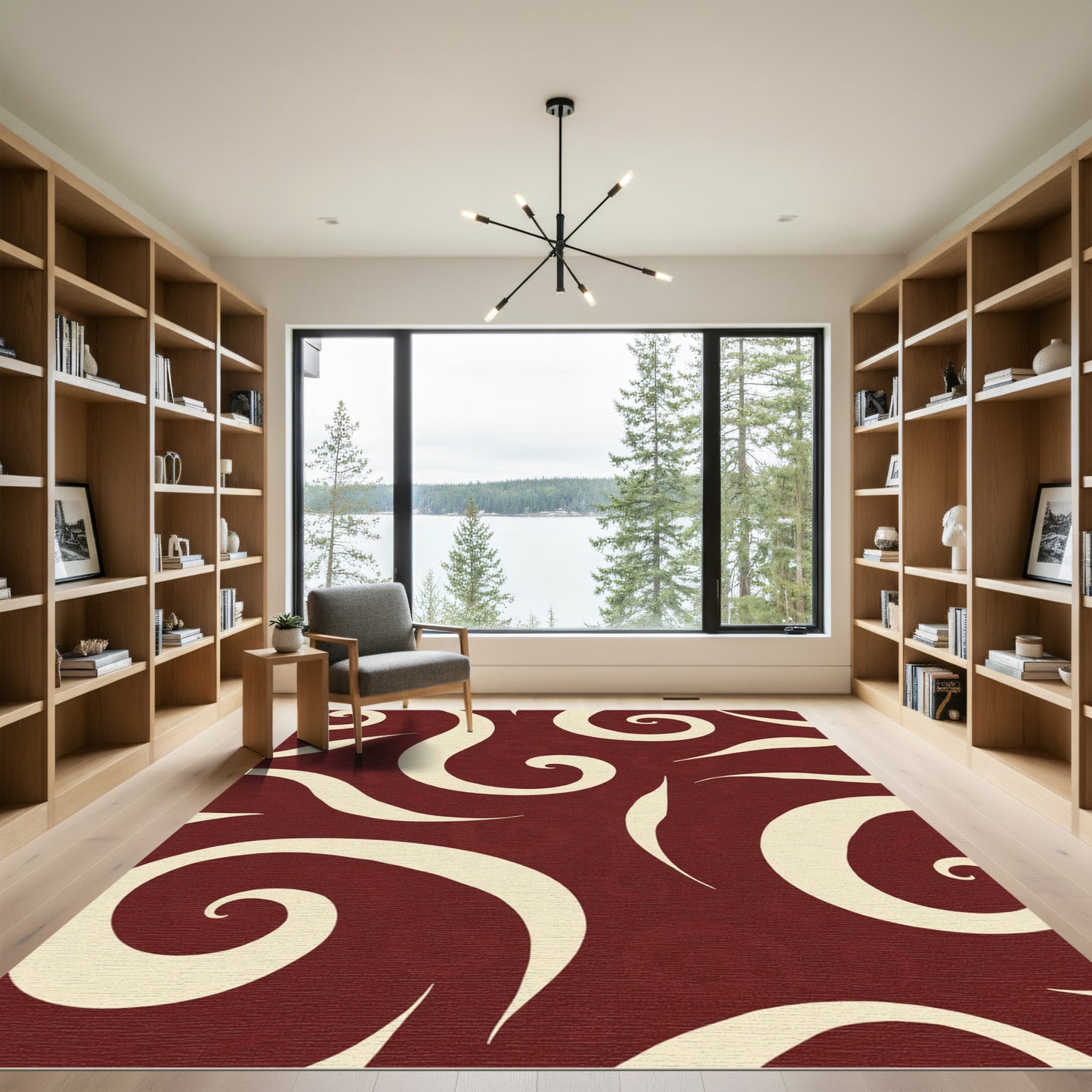 Crimson Swirl Scrollwork Rug
