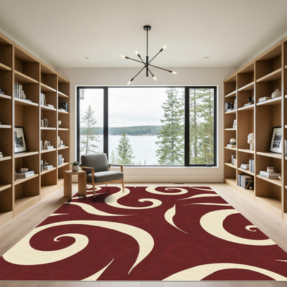 Crimson Swirl Scrollwork Rug