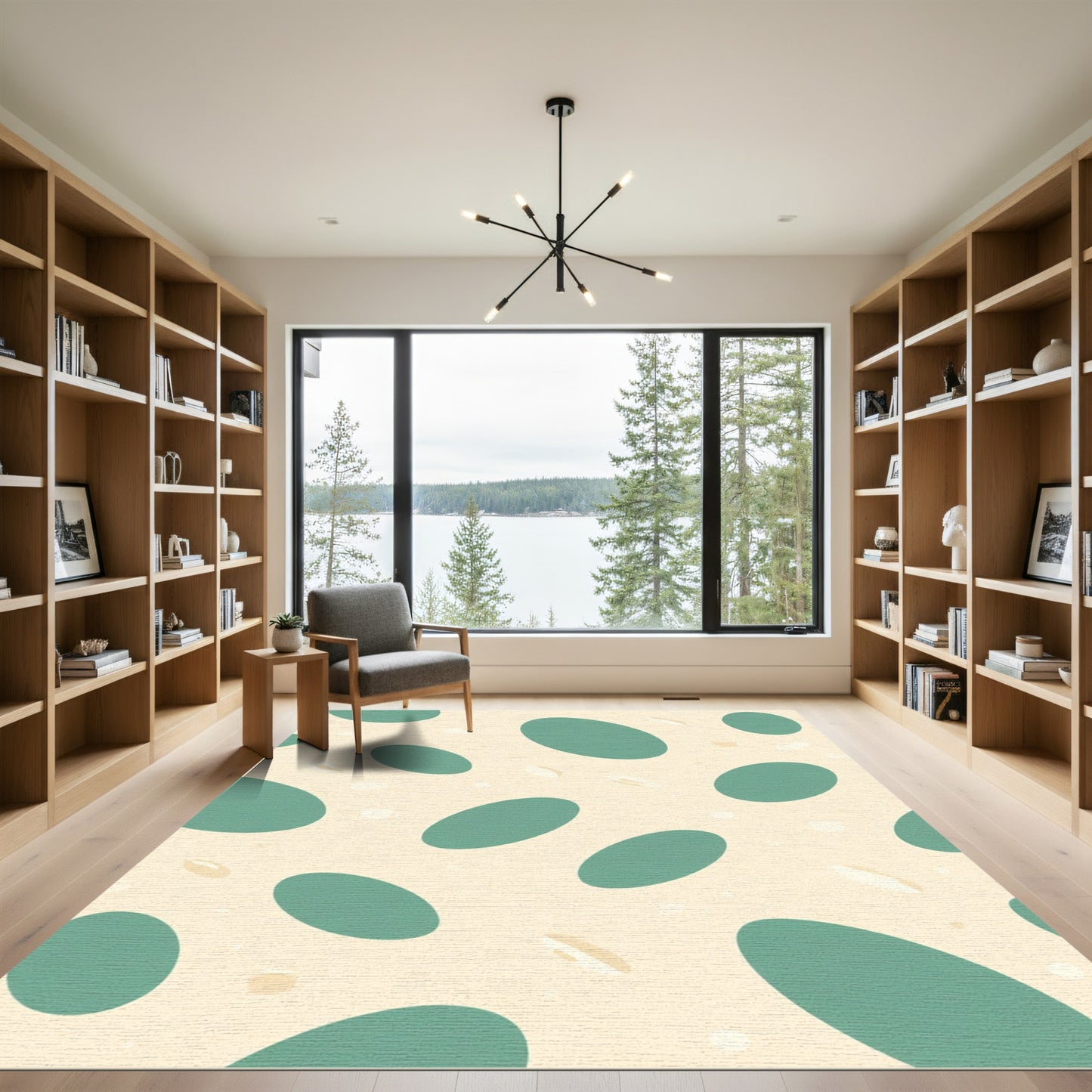 Teal Oval Scatter on Cream Background Rug