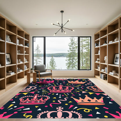 Pink Crown Confetti Celebration Rug