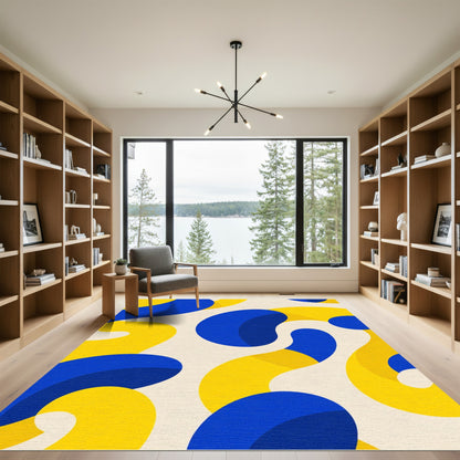 Bold Blue Yellow Organic Waves Rug